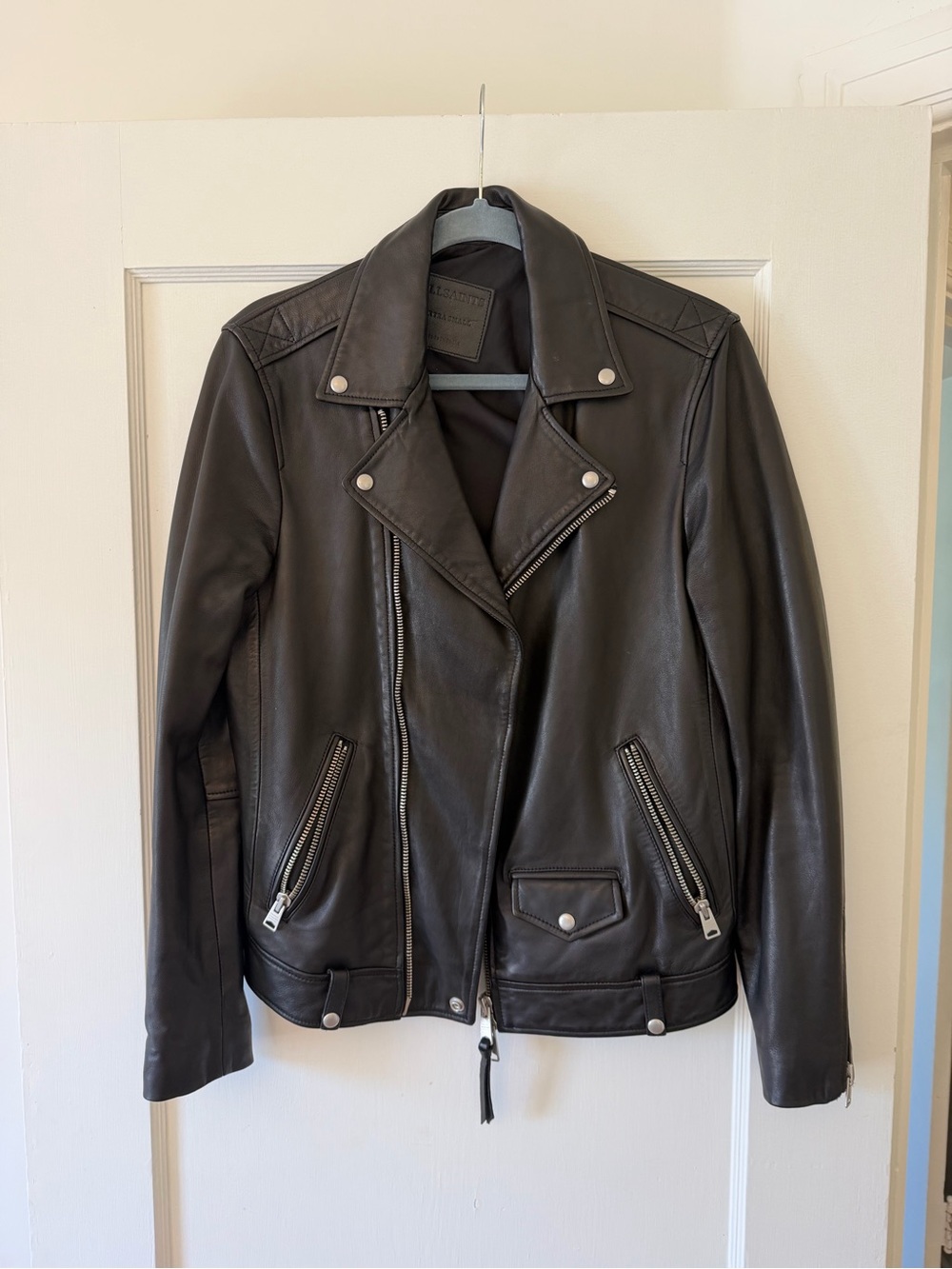 ALL SAINTS Black Leather Biker Jacket - XS